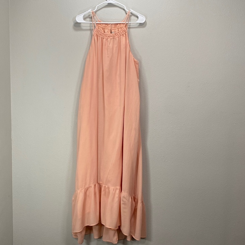 Loft Flounce Halter Midi Dress‎ Large peach costal sunset